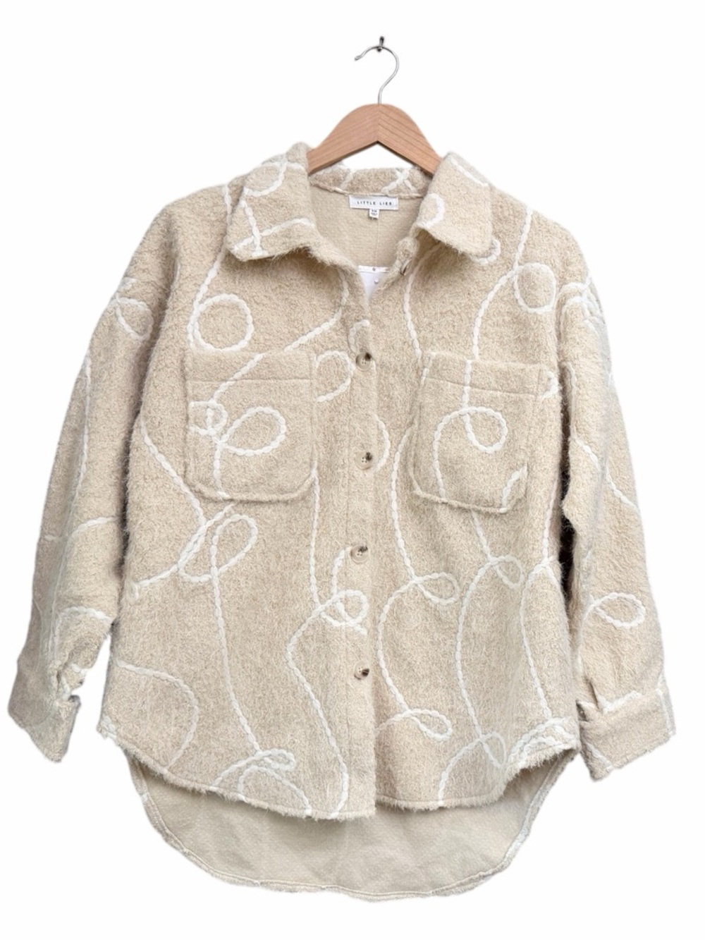 Little Lies Ribbon Pattern Shacket in Cream